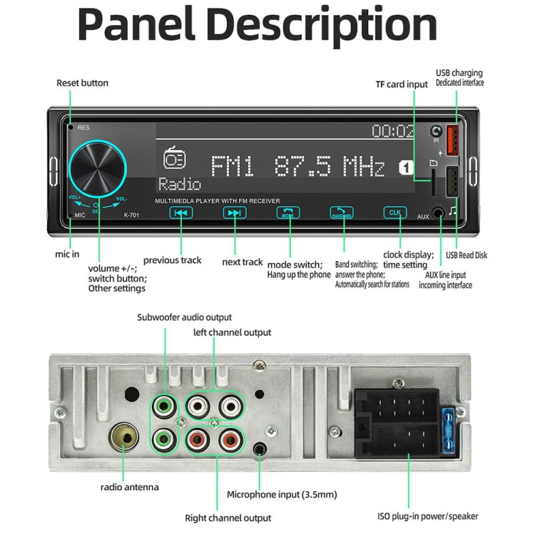 2.5D Touch Screen Car MP3 Player Radio Support Bluetooth Positioning Find Car, K-701