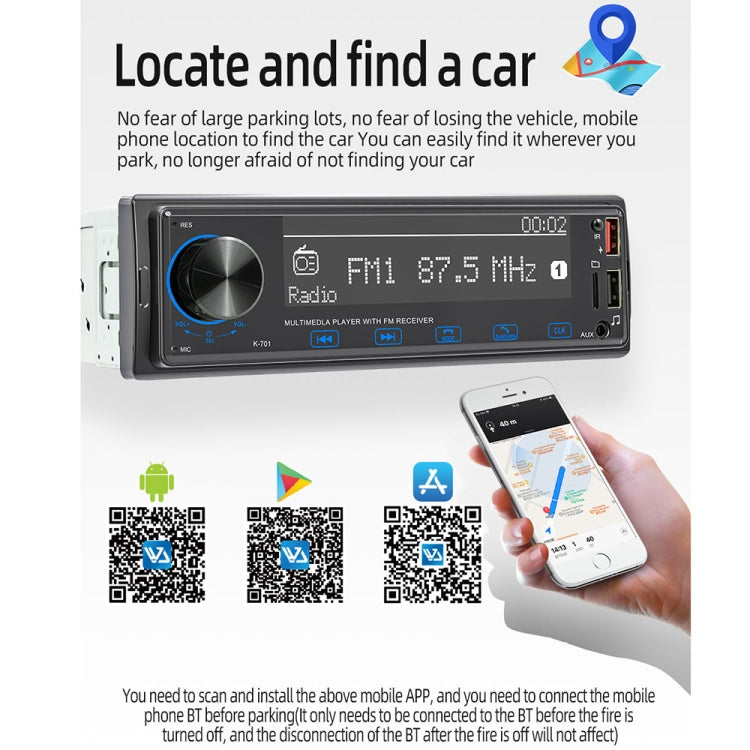2.5D Touch Screen Car MP3 Player Radio Support Bluetooth Positioning Find Car, K-701
