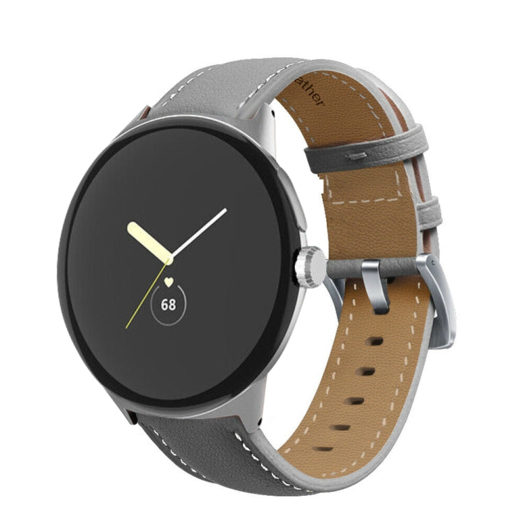 Pointed Tail Stitching Genuine Leather Watch Band, For Google Pixel Watch