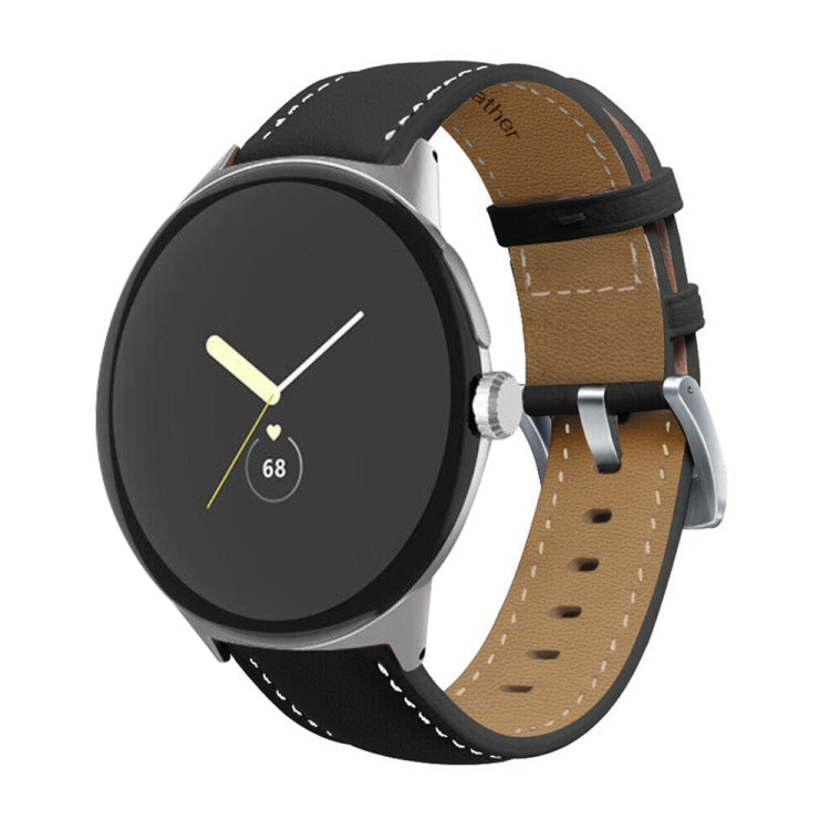 Pointed Tail Stitching Genuine Leather Watch Band, For Google Pixel Watch