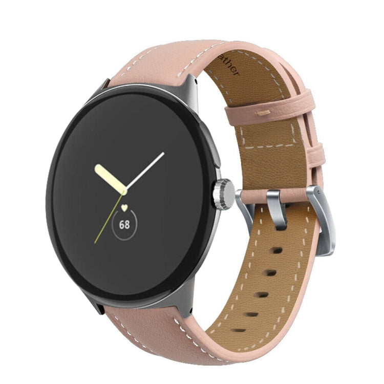 Pointed Tail Stitching Genuine Leather Watch Band, For Google Pixel Watch