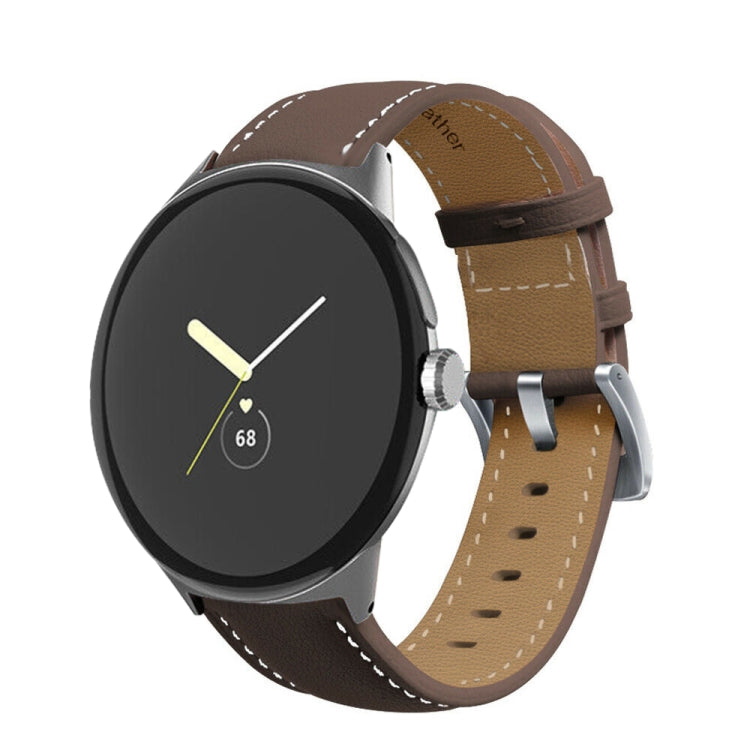 Pointed Tail Stitching Genuine Leather Watch Band, For Google Pixel Watch