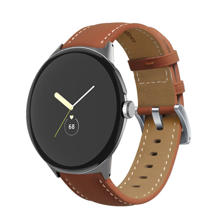 Pointed Tail Stitching Genuine Leather Watch Band, For Google Pixel Watch