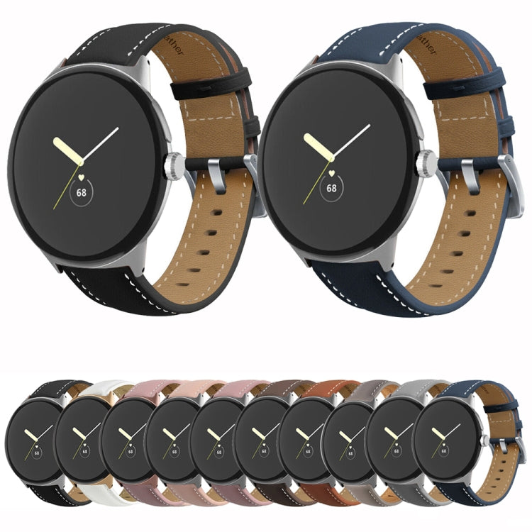 Pointed Tail Stitching Genuine Leather Watch Band, For Google Pixel Watch