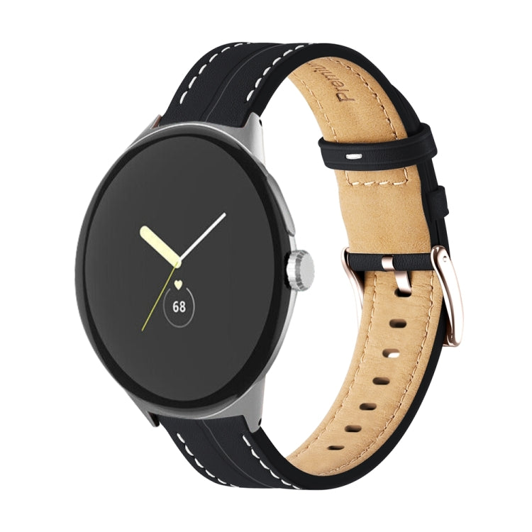 Grooved Genuine Leather Watch Band, For Google Pixel Watch