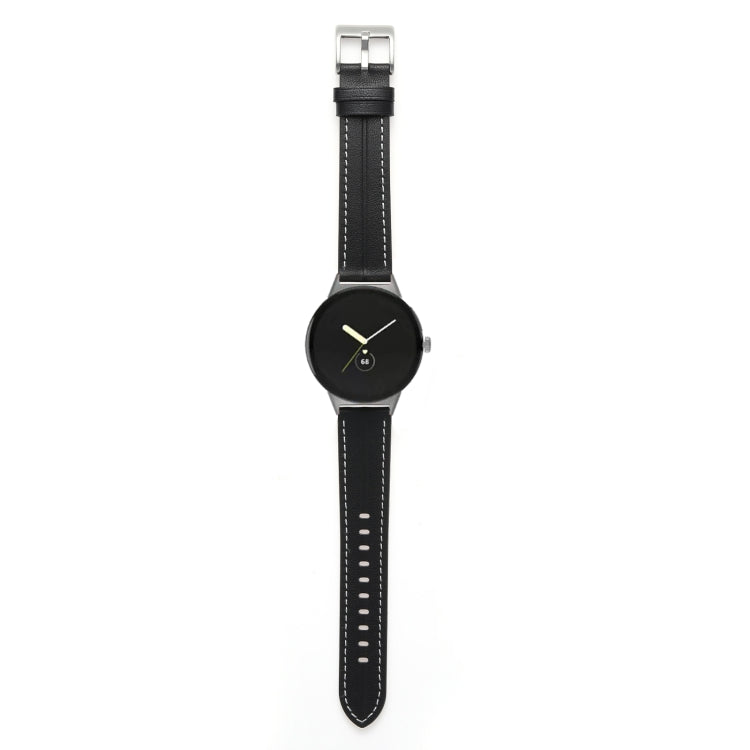 Grooved Genuine Leather Watch Band, For Google Pixel Watch