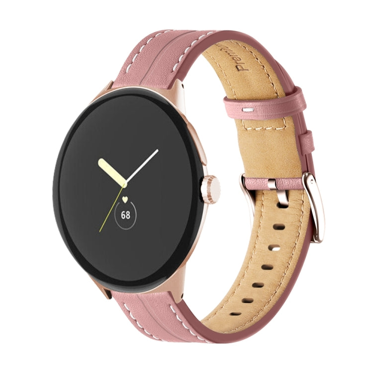 Grooved Genuine Leather Watch Band, For Google Pixel Watch