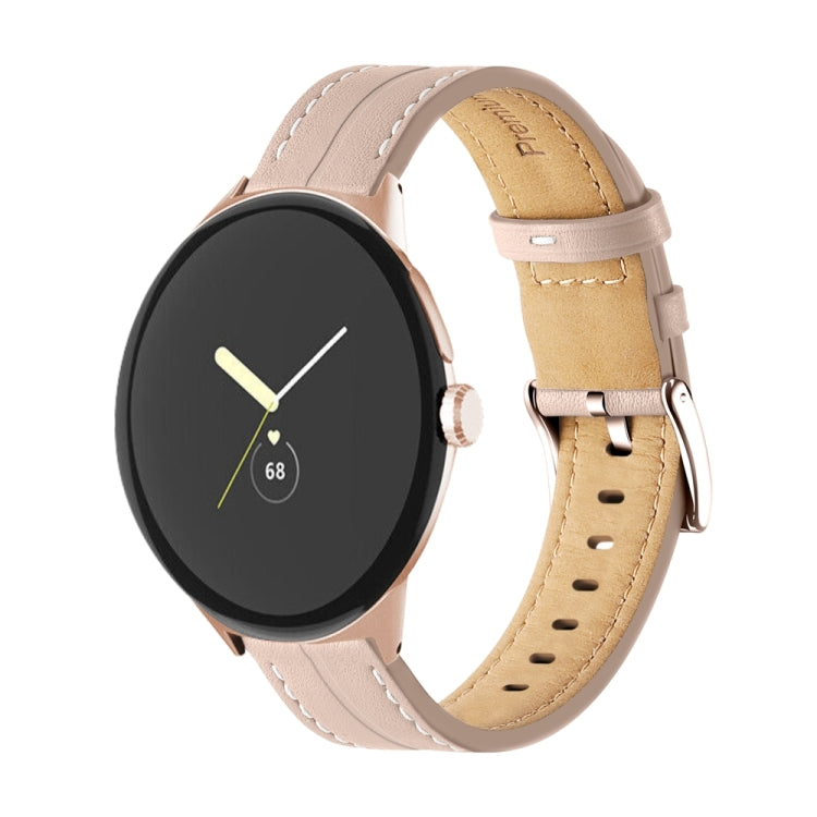 Grooved Genuine Leather Watch Band, For Google Pixel Watch