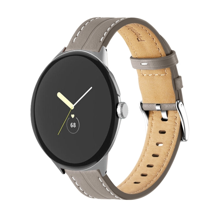 Grooved Genuine Leather Watch Band, For Google Pixel Watch