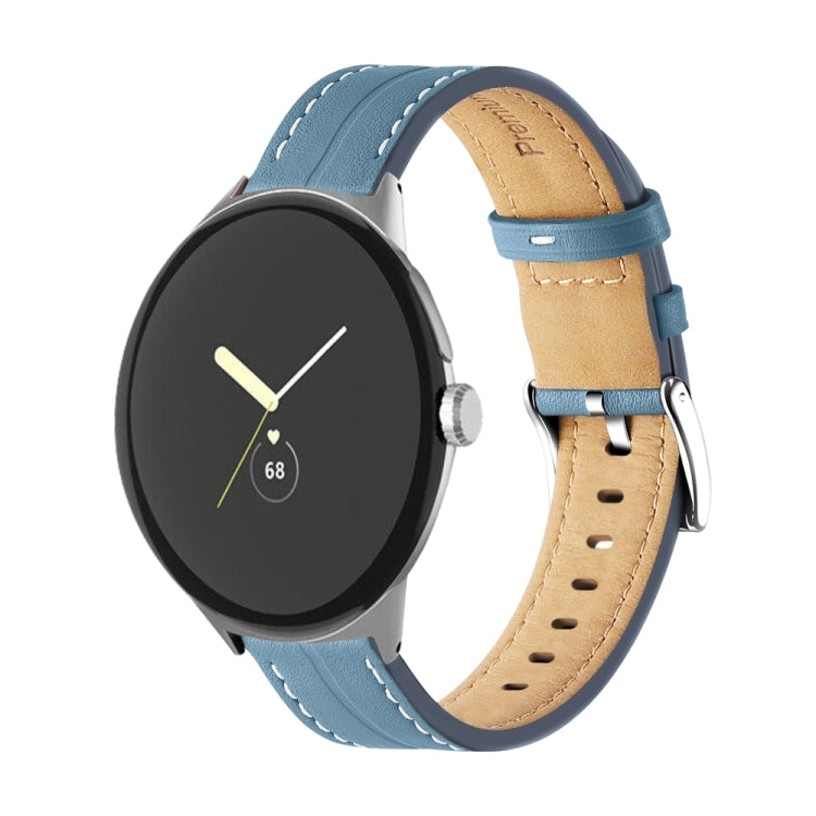 Grooved Genuine Leather Watch Band, For Google Pixel Watch