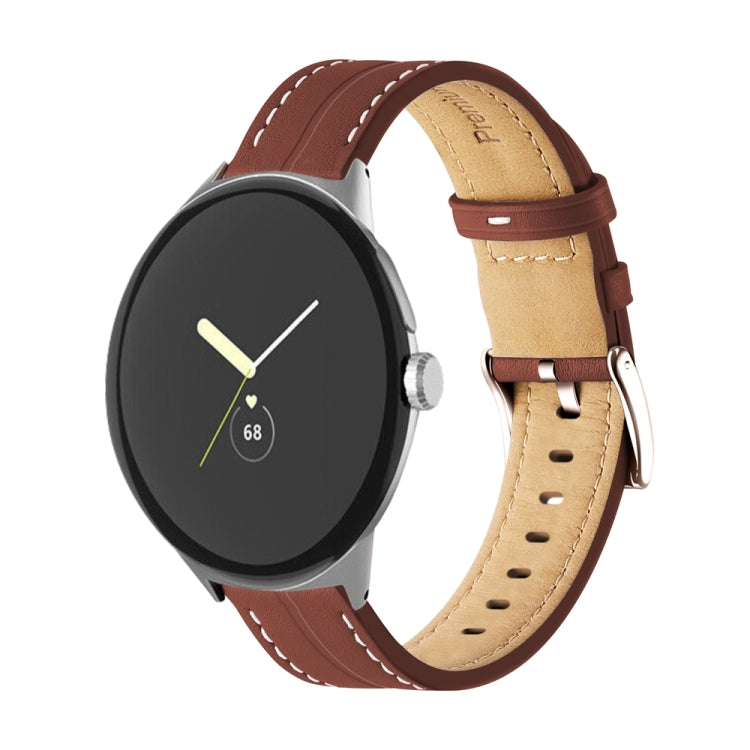 Grooved Genuine Leather Watch Band, For Google Pixel Watch