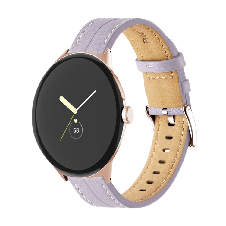 Grooved Genuine Leather Watch Band, For Google Pixel Watch