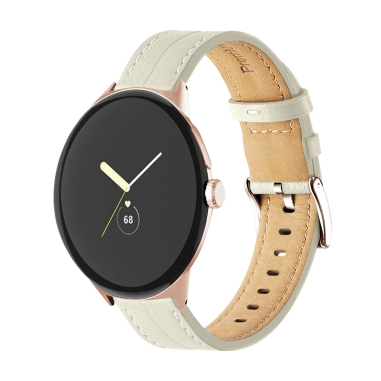 Grooved Genuine Leather Watch Band, For Google Pixel Watch
