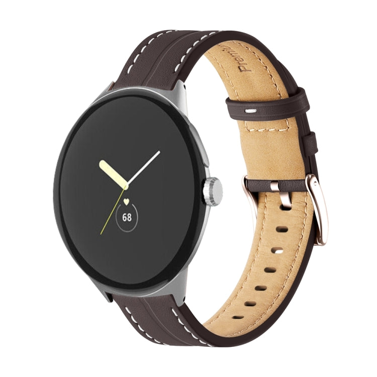 Grooved Genuine Leather Watch Band, For Google Pixel Watch