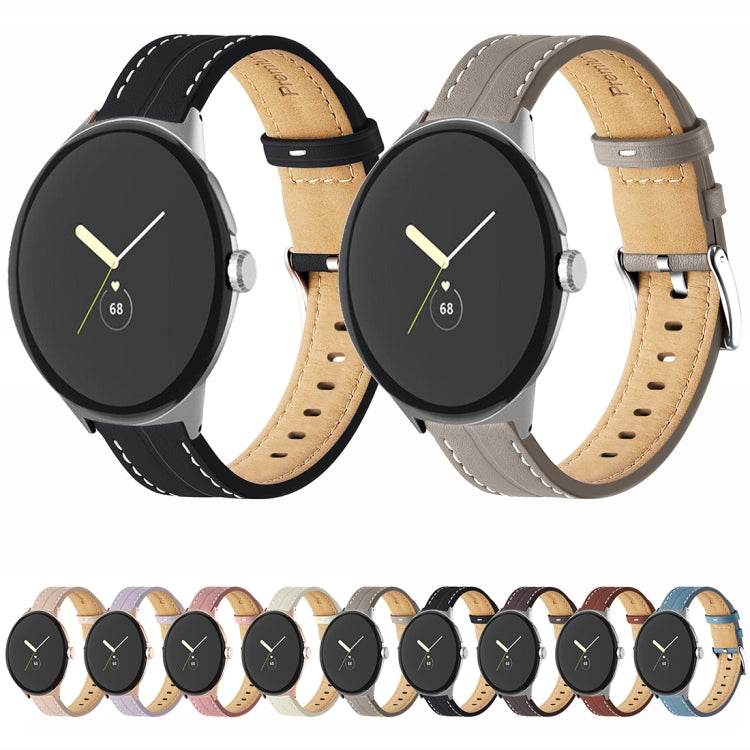 Grooved Genuine Leather Watch Band, For Google Pixel Watch