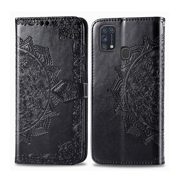 Embossed Mandala Pattern PC + TPU Horizontal Flip Leather Case with Holder & Card Slots, For Galaxy M31