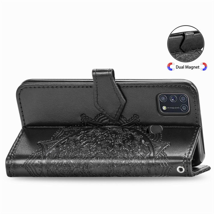 Embossed Mandala Pattern PC + TPU Horizontal Flip Leather Case with Holder & Card Slots, For Galaxy M31