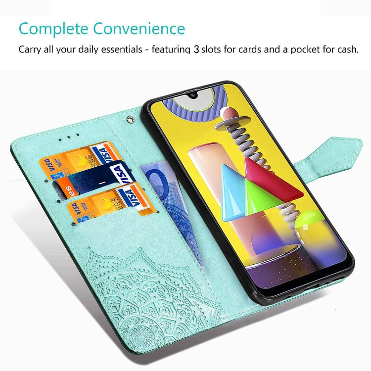 Embossed Mandala Pattern PC + TPU Horizontal Flip Leather Case with Holder & Card Slots, For Galaxy M31