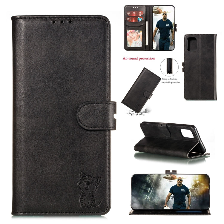 Embossed Happy Cat Pattern Horizontal Flip Leather Case with Holder & Card Slots & Wallet, For Galaxy A51, For Galaxy A71