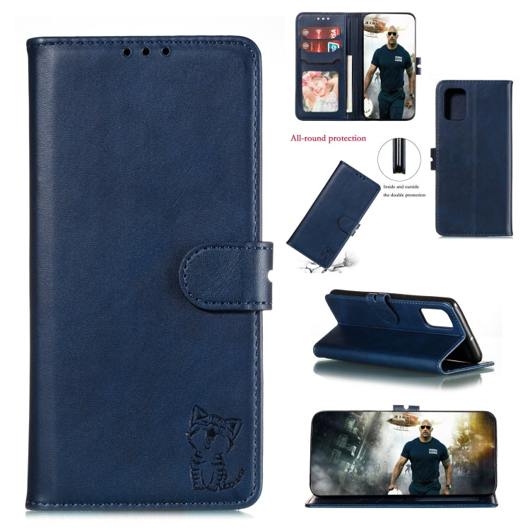 Embossed Happy Cat Pattern Horizontal Flip Leather Case with Holder & Card Slots & Wallet, For Galaxy A51, For Galaxy A71