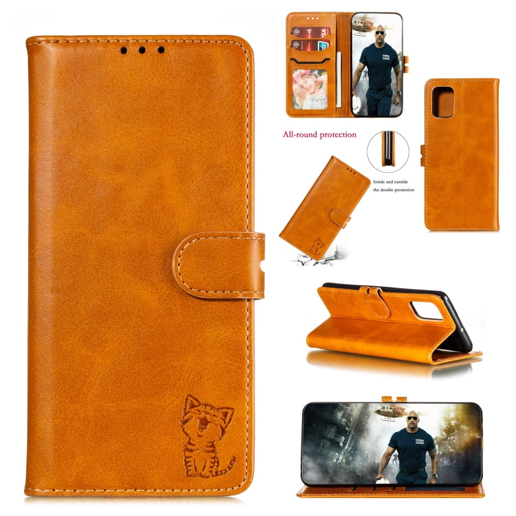 Embossed Happy Cat Pattern Horizontal Flip Leather Case with Holder & Card Slots & Wallet, For Galaxy A51, For Galaxy A71