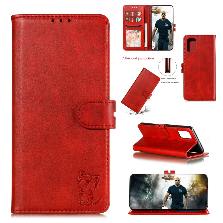 Embossed Happy Cat Pattern Horizontal Flip Leather Case with Holder & Card Slots & Wallet, For Galaxy A51, For Galaxy A71