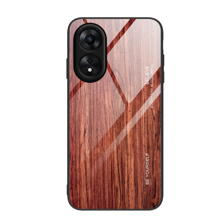 For OPPO A17 Wood Grain Glass Phone Case, For OPPO A17
