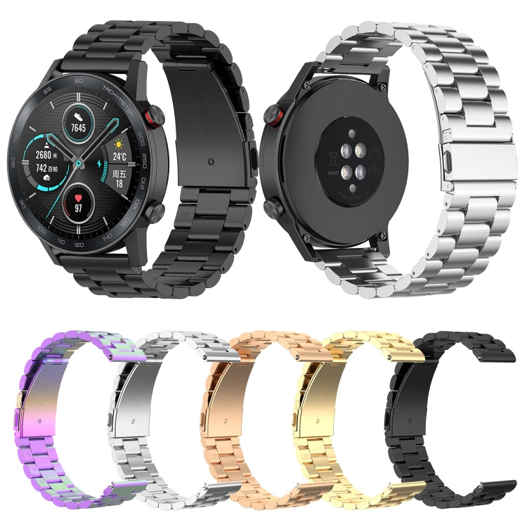 22mm Three Bead Stainless Steel Metal Watch Band