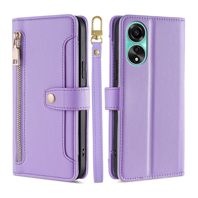 Sheep Texture Cross-body Zipper Wallet Leather Phone Case, For OPPO Reno13 F 5G / 4G, For OPPO A3 5G India, For OPPO Reno12 F 5G, For OPPO A3 Pro 5G India, For OPPO Reno12 5G Global, For OPPO A60 4G Global, For OPPO Reno11 F 5G, For OPPO Find X7 5G����...