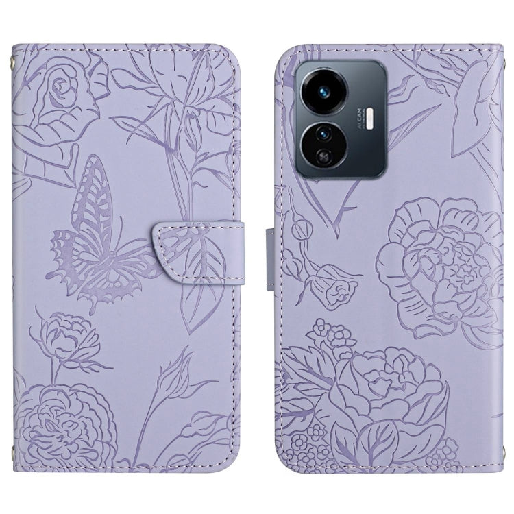 HT03 Skin Feel Butterfly Embossed Flip Leather Phone Case