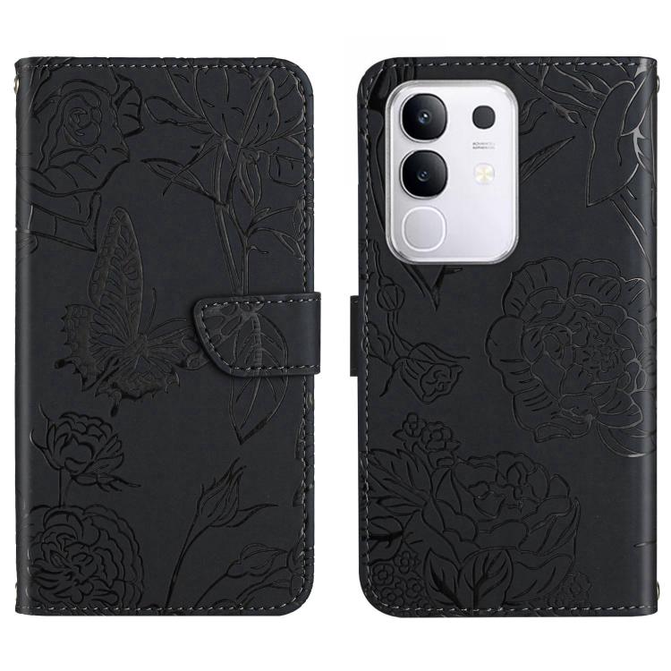 HT03 Skin Feel Butterfly Embossed Flip Leather Phone Case