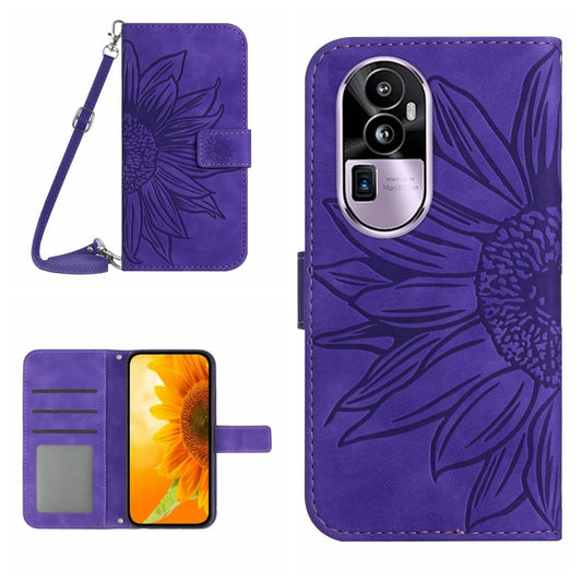 Skin Feel Sun Flower Embossed Flip Leather Phone Case with Lanyard