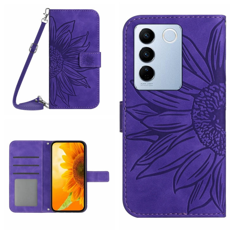 Skin Feel Sun Flower Embossed Flip Leather Phone Case with Lanyard, For vivo V27E 4G Global, For vivo Y02A 4G / Y02 4G / Y11 2023, For vivo Y55S 5G 2023 / Y55 5G / T1 5G, For vivo Y75 5G Global, For vivo Y56 5G Global, For vivo Y02S Global / Y16 4G Glo...