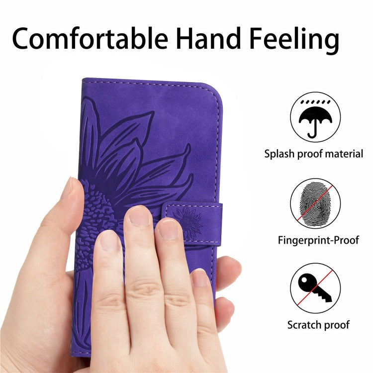 Skin Feel Sun Flower Embossed Flip Leather Phone Case with Lanyard