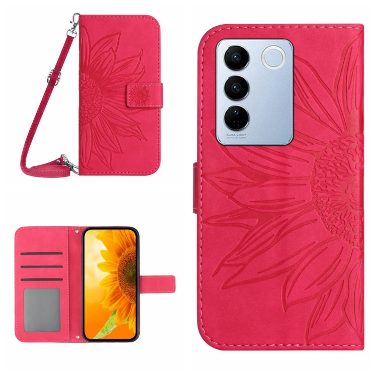 Skin Feel Sun Flower Embossed Flip Leather Phone Case with Lanyard, For vivo V27E 4G Global, For vivo Y02A 4G / Y02 4G / Y11 2023, For vivo Y55S 5G 2023 / Y55 5G / T1 5G, For vivo Y75 5G Global, For vivo Y56 5G Global, For vivo Y02S Global / Y16 4G Glo...
