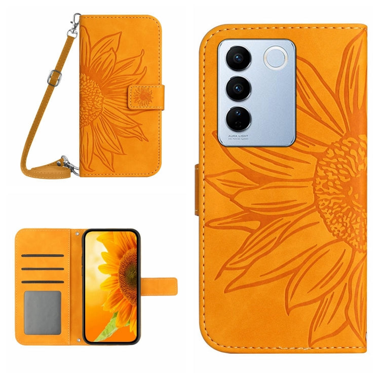 Skin Feel Sun Flower Embossed Flip Leather Phone Case with Lanyard, For vivo V27E 4G Global, For vivo Y02A 4G / Y02 4G / Y11 2023, For vivo Y55S 5G 2023 / Y55 5G / T1 5G, For vivo Y75 5G Global, For vivo Y56 5G Global, For vivo Y02S Global / Y16 4G Glo...
