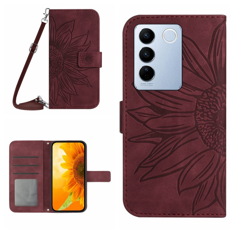Skin Feel Sun Flower Embossed Flip Leather Phone Case with Lanyard, For vivo V27E 4G Global, For vivo Y02A 4G / Y02 4G / Y11 2023, For vivo Y55S 5G 2023 / Y55 5G / T1 5G, For vivo Y75 5G Global, For vivo Y56 5G Global, For vivo Y02S Global / Y16 4G Glo...