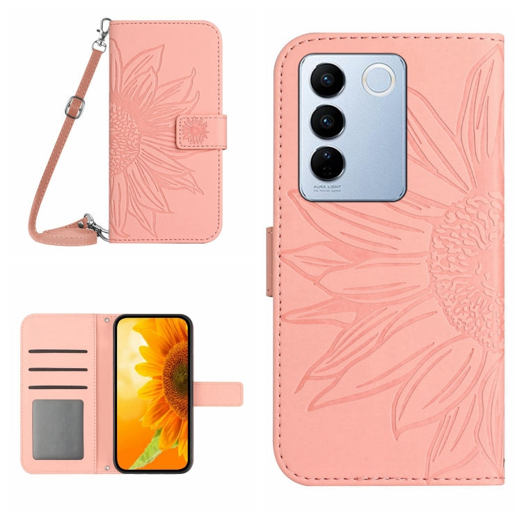 Skin Feel Sun Flower Embossed Flip Leather Phone Case with Lanyard, For vivo V27E 4G Global, For vivo Y02A 4G / Y02 4G / Y11 2023, For vivo Y55S 5G 2023 / Y55 5G / T1 5G, For vivo Y75 5G Global, For vivo Y56 5G Global, For vivo Y02S Global / Y16 4G Glo...