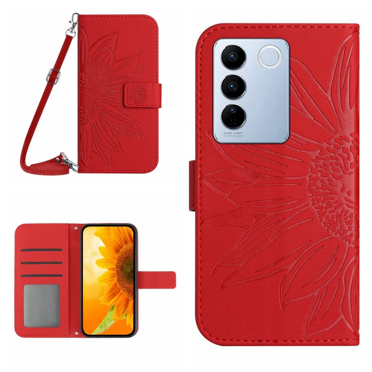 Skin Feel Sun Flower Embossed Flip Leather Phone Case with Lanyard, For vivo V27E 4G Global, For vivo Y02A 4G / Y02 4G / Y11 2023, For vivo Y55S 5G 2023 / Y55 5G / T1 5G, For vivo Y75 5G Global, For vivo Y56 5G Global, For vivo Y02S Global / Y16 4G Glo...