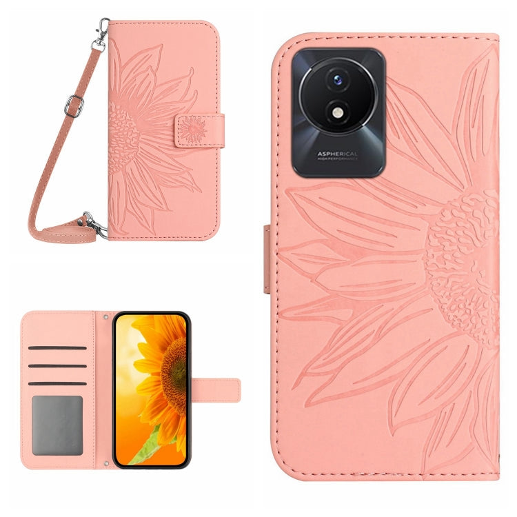 Skin Feel Sun Flower Embossed Flip Leather Phone Case with Lanyard, For vivo V27E 4G Global, For vivo Y02A 4G / Y02 4G / Y11 2023, For vivo Y55S 5G 2023 / Y55 5G / T1 5G, For vivo Y75 5G Global, For vivo Y56 5G Global, For vivo Y02S Global / Y16 4G Glo...