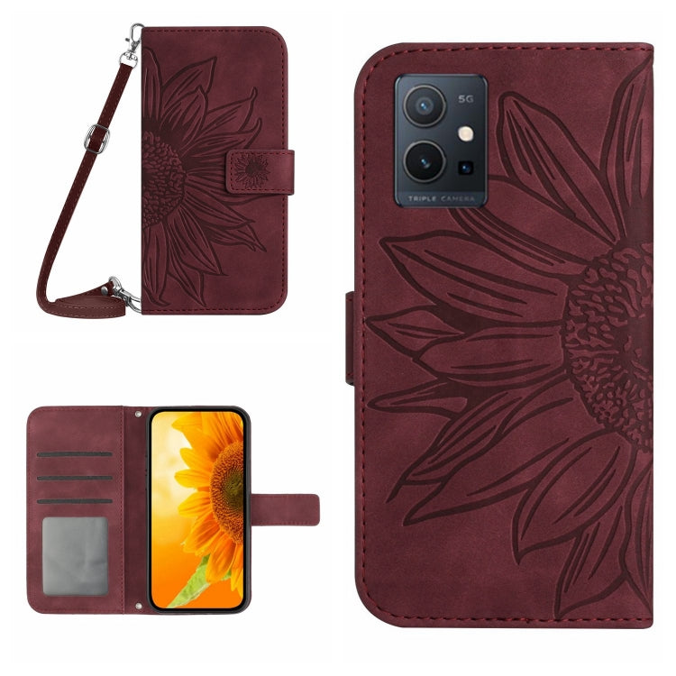 Skin Feel Sun Flower Embossed Flip Leather Phone Case with Lanyard, For vivo V27E 4G Global, For vivo Y02A 4G / Y02 4G / Y11 2023, For vivo Y55S 5G 2023 / Y55 5G / T1 5G, For vivo Y75 5G Global, For vivo Y56 5G Global, For vivo Y02S Global / Y16 4G Glo...