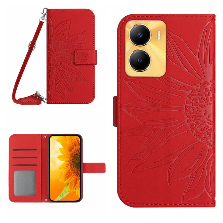 Skin Feel Sun Flower Embossed Flip Leather Phone Case with Lanyard, For vivo V27E 4G Global, For vivo Y02A 4G / Y02 4G / Y11 2023, For vivo Y55S 5G 2023 / Y55 5G / T1 5G, For vivo Y75 5G Global, For vivo Y56 5G Global, For vivo Y02S Global / Y16 4G Glo...