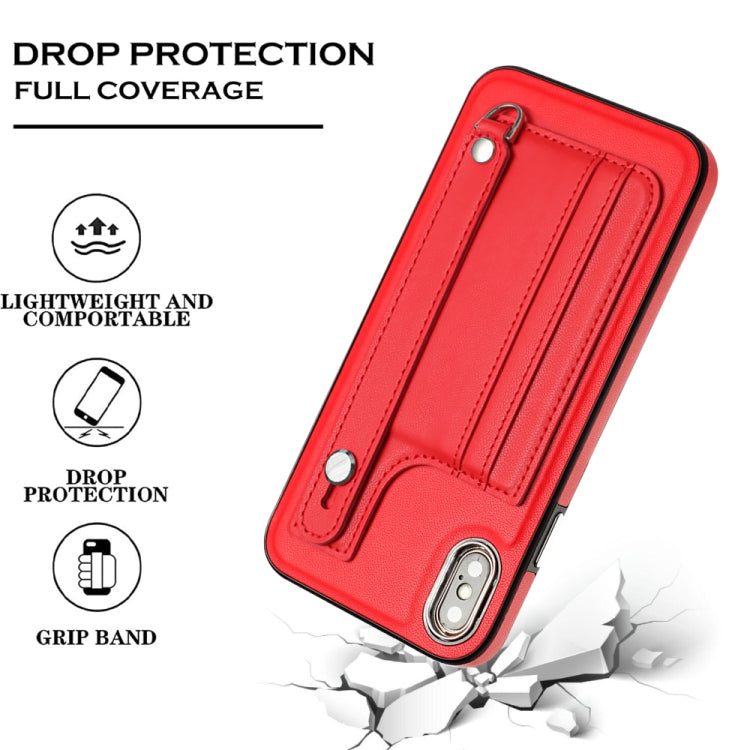 Shockproof Leather Phone Case with Wrist Strap, For iPhone XS Max, For iPhone XR, For iPhone X / XS, For iPhone SE 2022/SE 2020/6/7/8, For iPhone 6 Plus/7 Plus/8 Plus