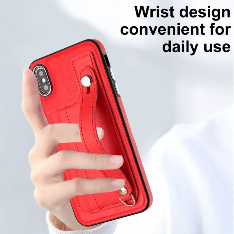 Shockproof Leather Phone Case with Wrist Strap, For iPhone XS Max, For iPhone XR, For iPhone X / XS, For iPhone SE 2022/SE 2020/6/7/8, For iPhone 6 Plus/7 Plus/8 Plus