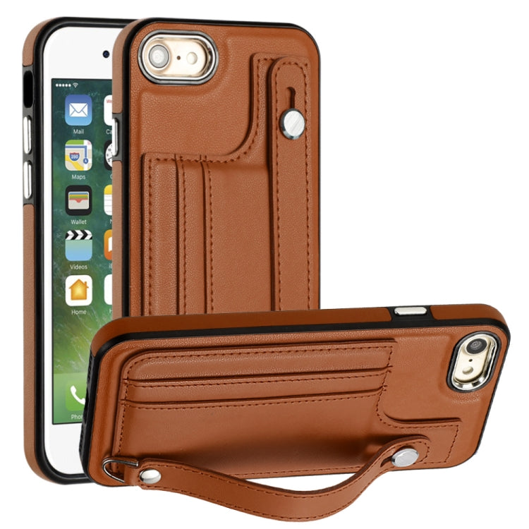 Shockproof Leather Phone Case with Wrist Strap, For iPhone XS Max, For iPhone XR, For iPhone X / XS, For iPhone SE 2022/SE 2020/6/7/8, For iPhone 6 Plus/7 Plus/8 Plus