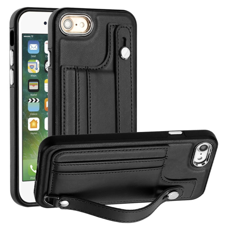 Shockproof Leather Phone Case with Wrist Strap, For iPhone XS Max, For iPhone XR, For iPhone X / XS, For iPhone SE 2022/SE 2020/6/7/8, For iPhone 6 Plus/7 Plus/8 Plus
