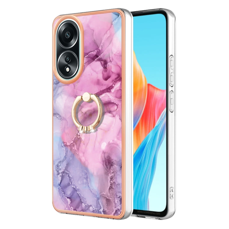 Electroplating Marble Dual-side IMD Phone Case with Ring, For OPPO Reno12 Pro Global, For OPPO Reno12 Global, For OPPO A60, For OPPO Reno11 F 5G Global, For OPPO Reno11 5G Global, For OPPO Reno11 Pro 5G Global, For OPPO A58 4G, For OPPO Reno10 5G Globa...