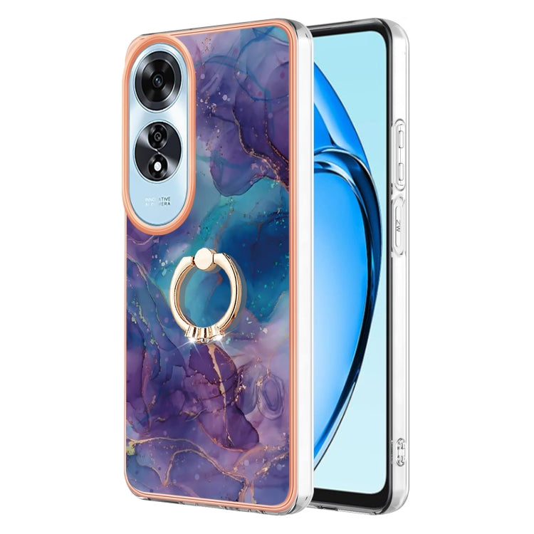 Electroplating Marble Dual-side IMD Phone Case with Ring, For OPPO Reno12 Pro Global, For OPPO Reno12 Global, For OPPO A60, For OPPO Reno11 F 5G Global, For OPPO Reno11 5G Global, For OPPO Reno11 Pro 5G Global, For OPPO A58 4G, For OPPO Reno10 5G Globa...