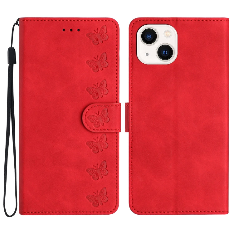 Seven Butterflies Embossed Leather Phone Case, For iPhone 16e, For iPhone 16 Pro Max, For iPhone 16 Pro, For iPhone 16 Plus, For iPhone 16, For iPhone 15 Pro Max, For iPhone 15 Pro, For iPhone 15 Plus, For iPhone 15, For iPhone 14 Plus, For iPhone 14��...