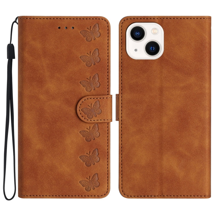 Seven Butterflies Embossed Leather Phone Case, For iPhone 16e, For iPhone 16 Pro Max, For iPhone 16 Pro, For iPhone 16 Plus, For iPhone 16, For iPhone 15 Pro Max, For iPhone 15 Pro, For iPhone 15 Plus, For iPhone 15, For iPhone 14 Plus, For iPhone 14��...
